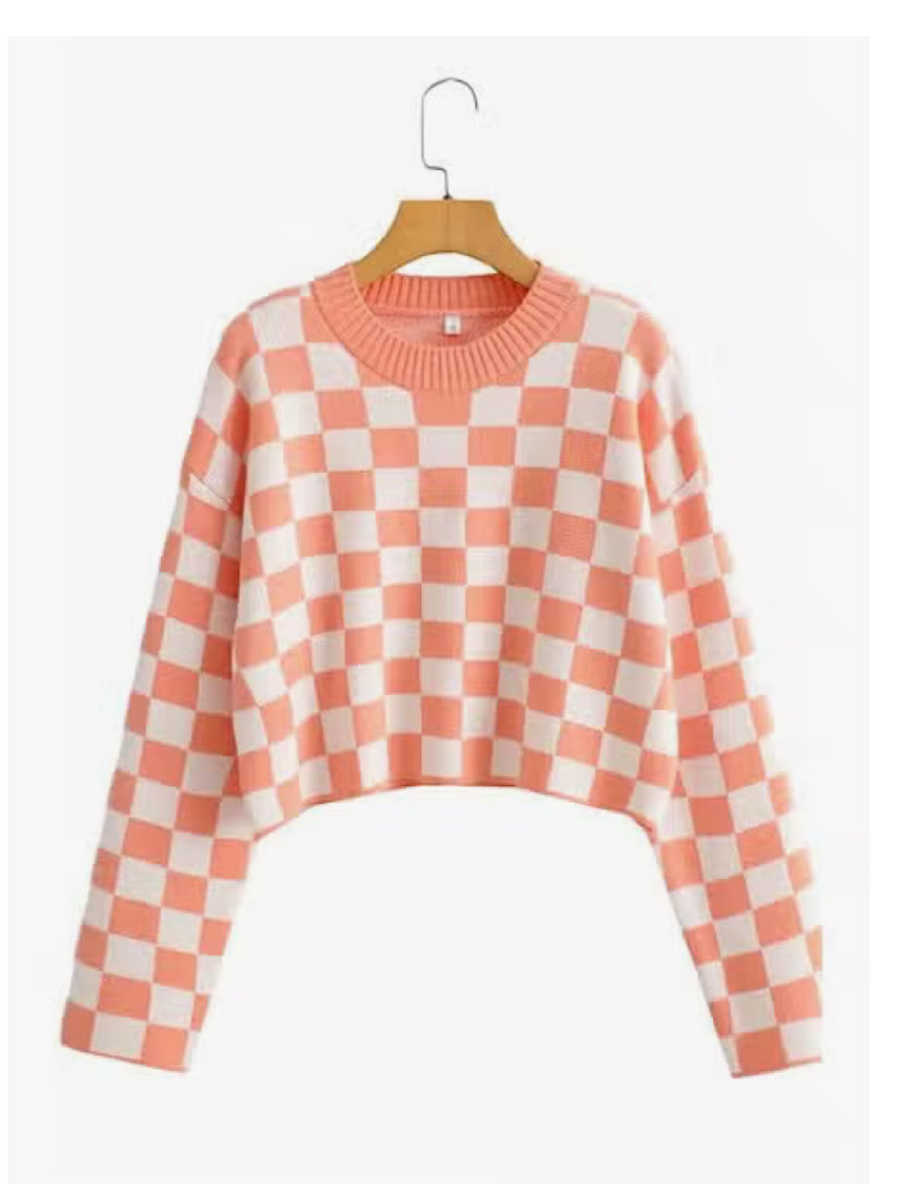 Checked Cropped Sweater, Urbanic