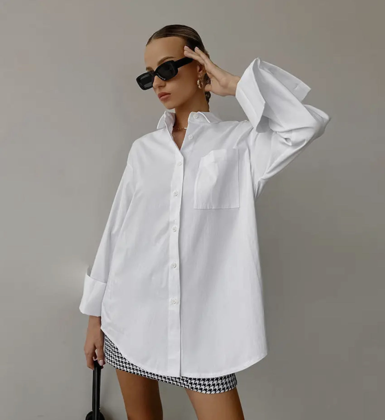 White Lapel Loose Ladies Button Up