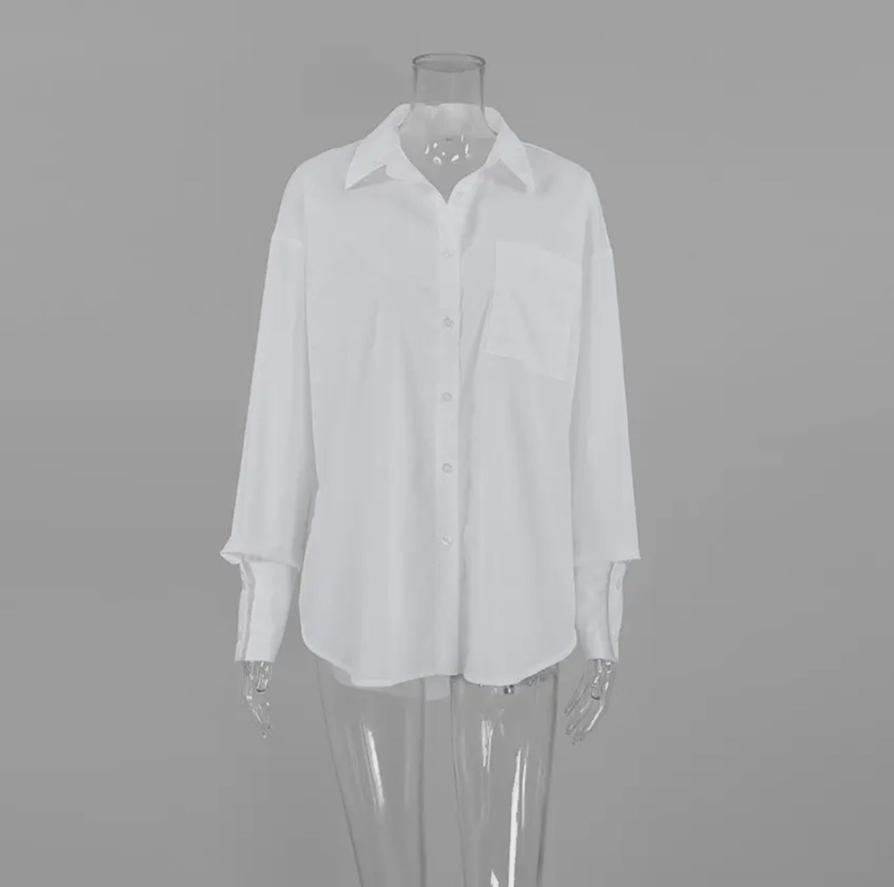 White Lapel Loose Ladies Button Up