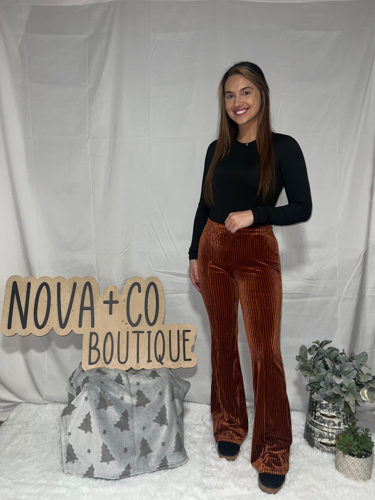 High Waisted Burnt Orange Corduroy Pants