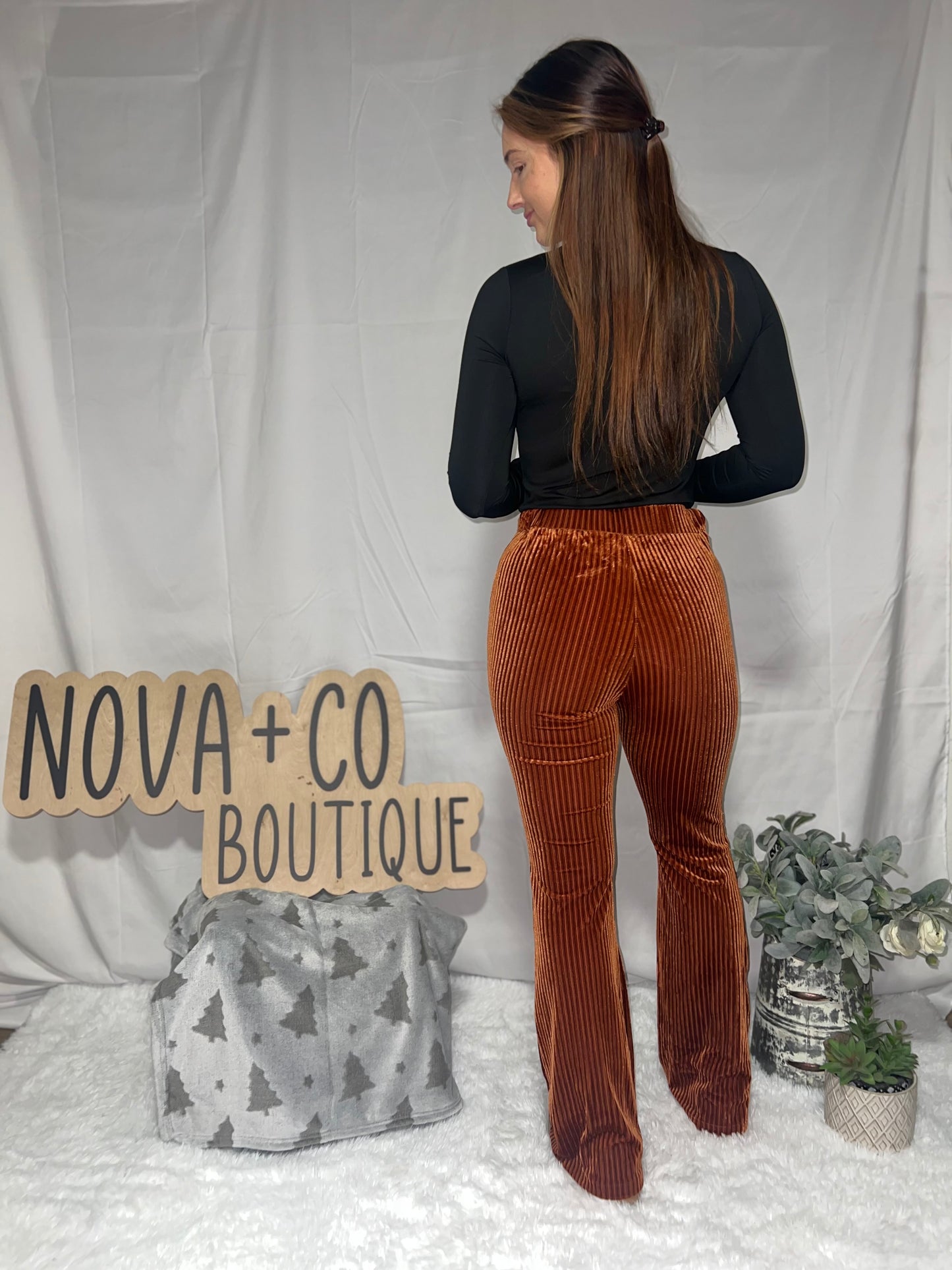 High Waisted Burnt Orange Corduroy Pants